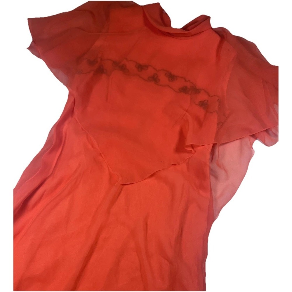 Dress Womens Medium Orange Butterfly Beaded Chiffon Maxi Flutter Sleeve Formal